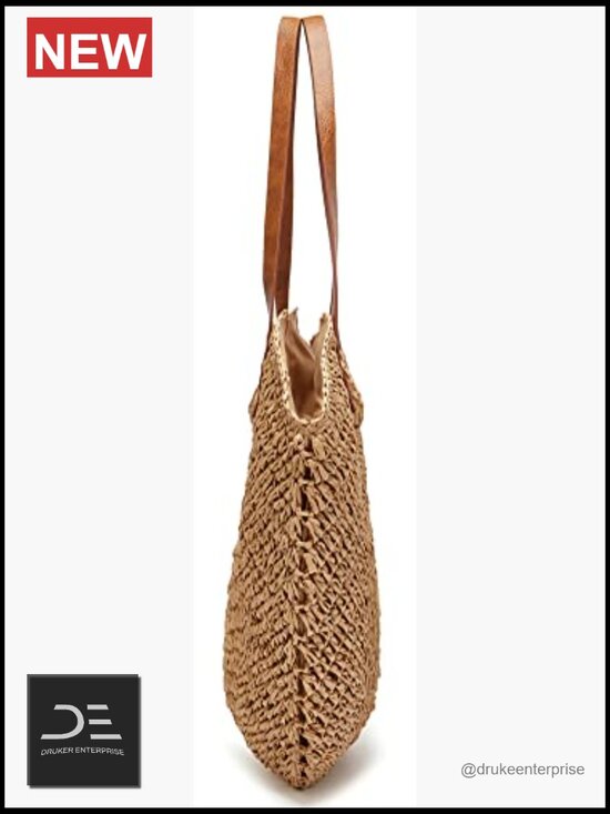 s-l400.jpg Straw Woven Tote Bag Large Capacity Shoulder Handbag Summer Beach Vacation